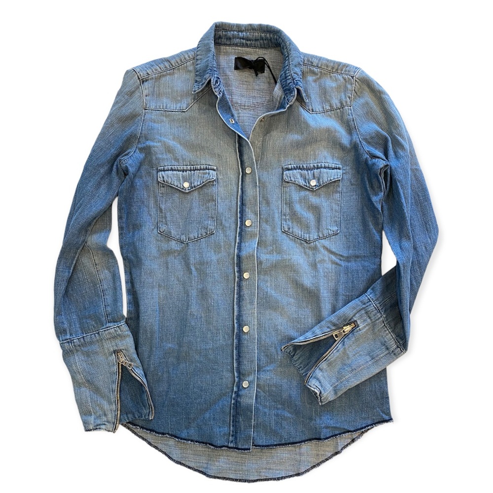 RtA Cybil Button Front Denim Shirt XXS XS M L - Picture 1 of 9